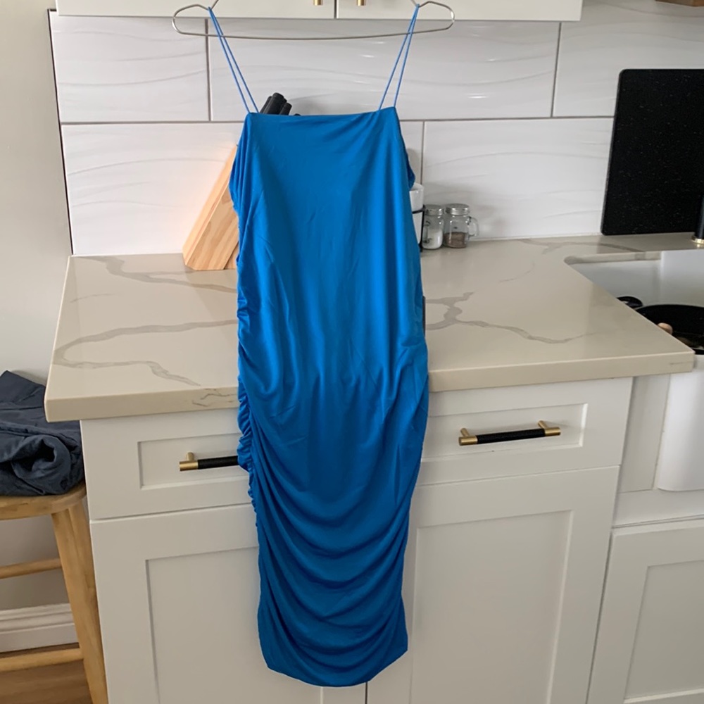 NWT Blue ruched dress, size large